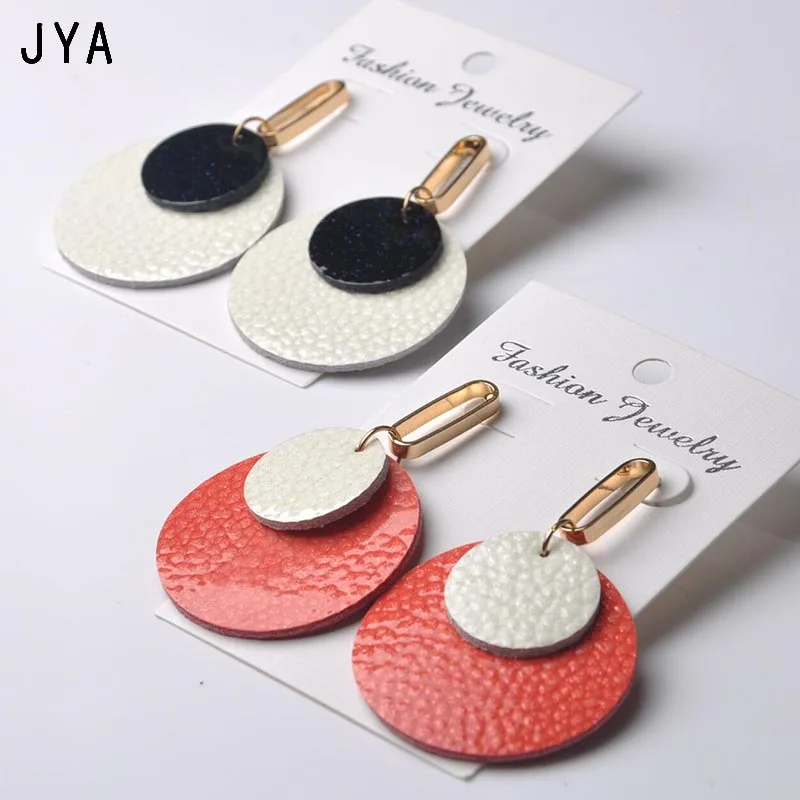 Женские двойные серьги JYA круглые из натуральной кожи разных цветов модные