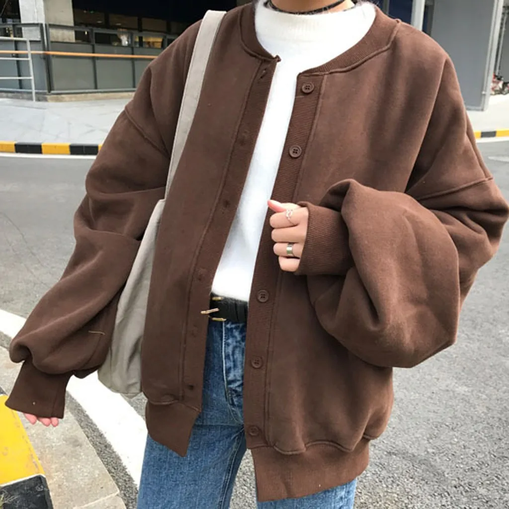 JAYCOSIN Женская однотонная куртка бомбер ретро пальто на пуговицах для весны и зимы