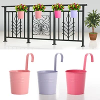 metal iron bucket flower pot home decoration suspension balcony garden with detachable hook wall hanging pots