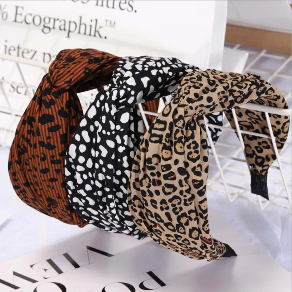 

2019 Fashion Leopard Women's Hairband High Elastic Hair Band Wide Side Cross Knot Headband For Adult Girls Headwear Turban