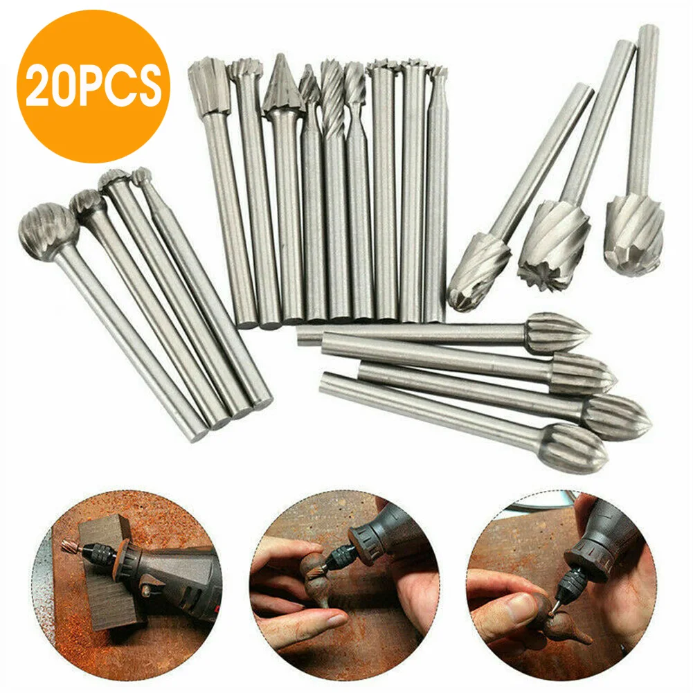 

20pcs Carbide Burr Set Rotary Drill Bits Die Grinder Carving Engraving Twist Shank Drill Bit Drilling Iron Kits