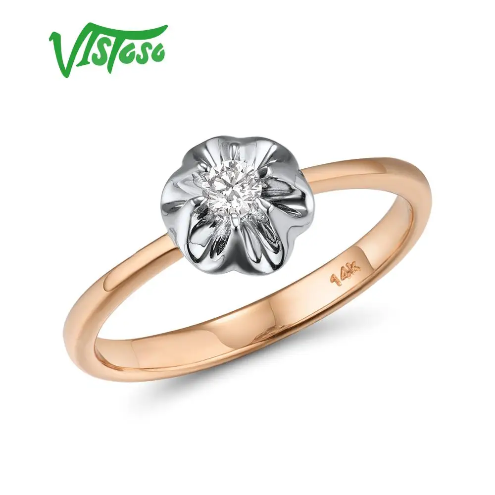 Женское двухцветное кольцо VISTOSO Pure 14K 585 с золотым сверкающим бриллиантом модное