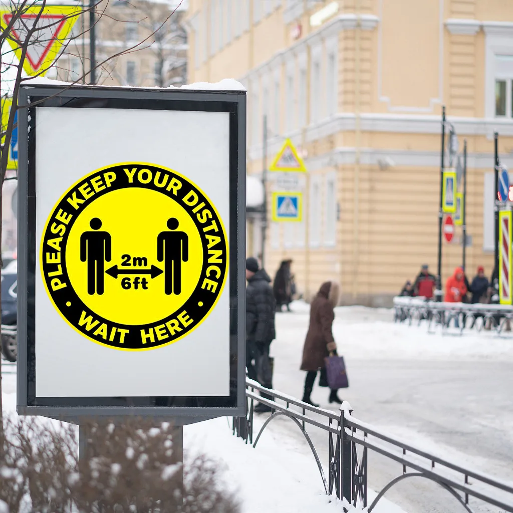 Ground sign Isolated label 30CM diameter Please Keep Wait Here Stand 6ft in Between Distance Marker Floor Z0506 | Дом и сад