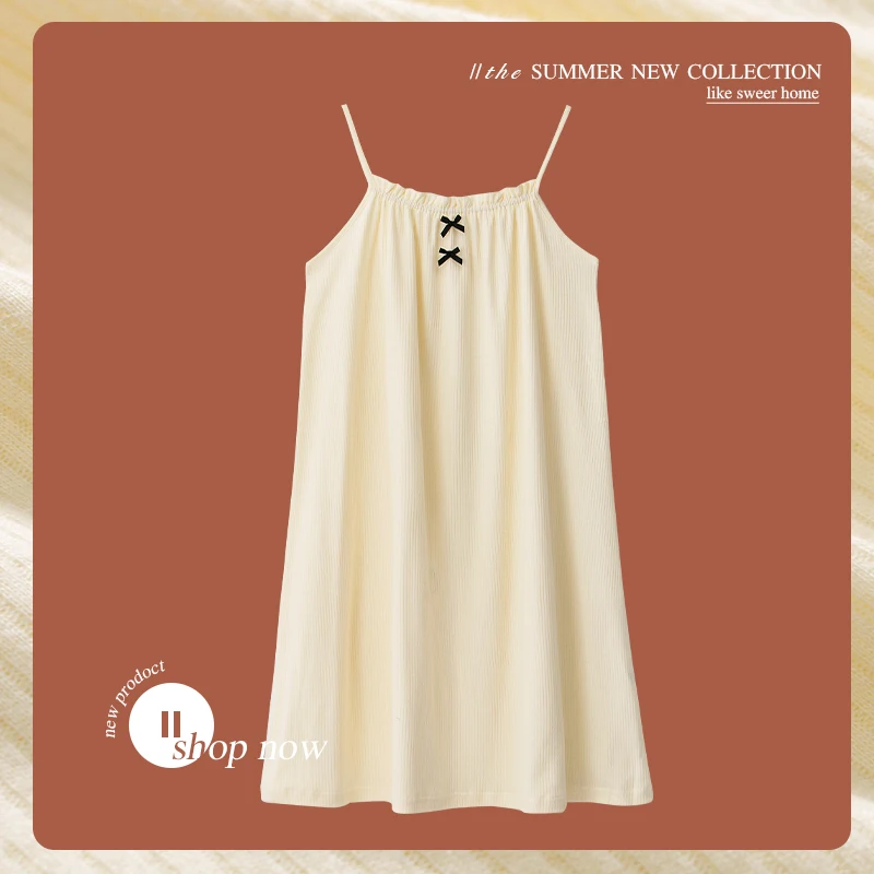 

Women's Pajamas Summer Cotton Short Sleeve Sweet Nightdress Cute Girl's Homewear Summer Vest Suspender Dress
