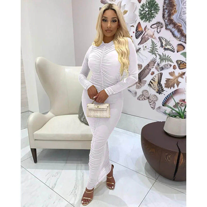 

Sexy Dress Autumn Winter Lovely Mesh Solid Shirring Party Maxi Dresses for Women Club Y2k Clothes Vestidos Wholesale Items