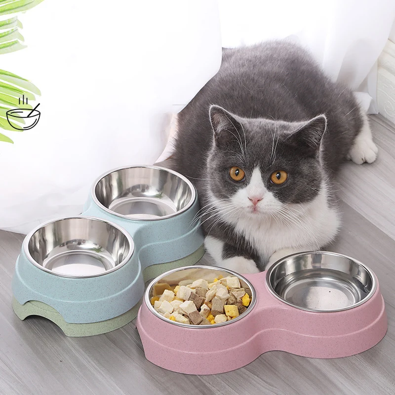 Двойные миски для домашних животных корм собак Кормушка Для Воды Из Нержавеющей