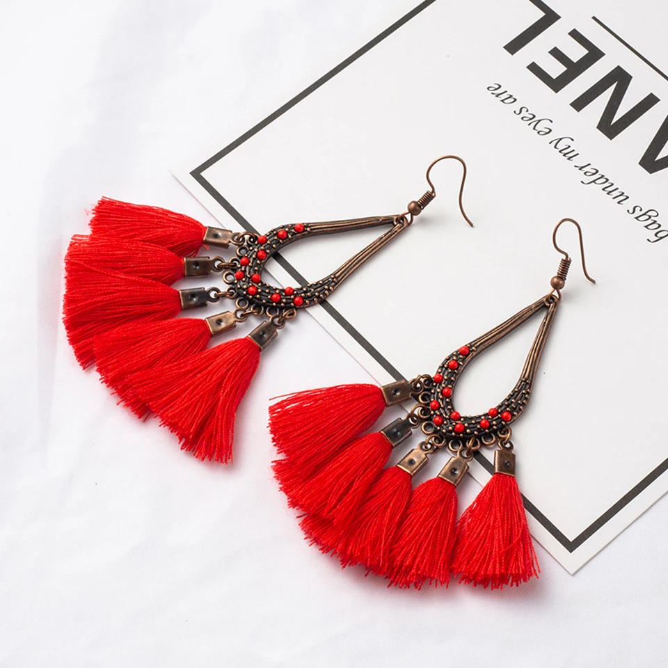 Серьги с кисточками для женщин Bohemia Boho Vintage Water Drop Серьги Женские ювелирные изделия Симпатичные хрустальные серьги с бахромой