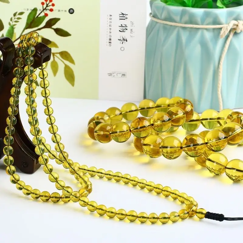 

Grade A Golden Amber Round Beads Elastic Bracelet Men Women Natural Baltic Ambers 108 Bead Mala Lucky Amulet Feng Shui Bracelets