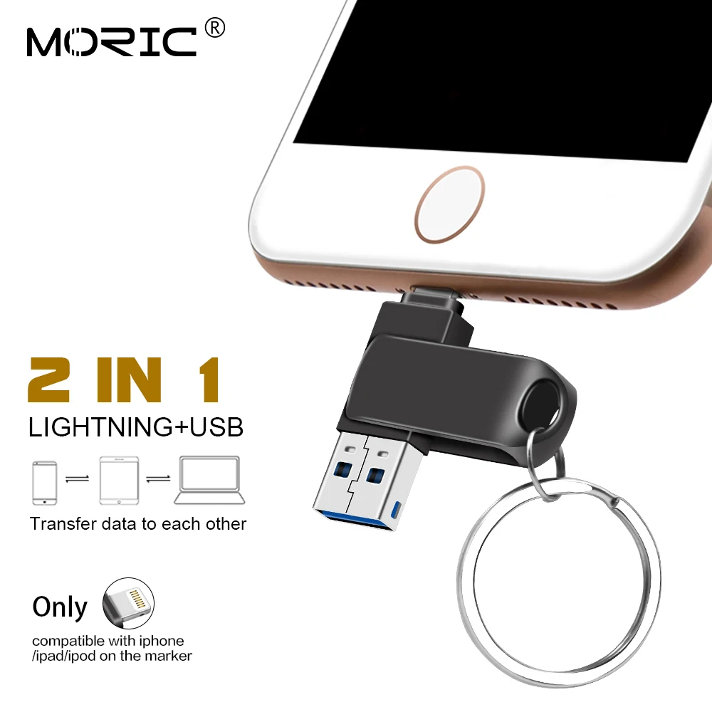 

For iPhone X/8/7/7 Plus/6/6s/5 ipad USB Flash Drive Metal Pen drive 8GB 16GB 32GB 64GB 128GB Memory Stick micro usb key u disk