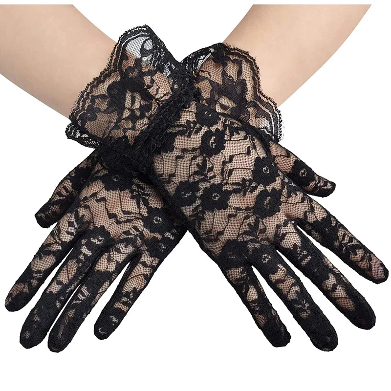 

Women Sexy Lace Floral Gloves Vintage Short Wrist Length Black Gloves for Party Coplay Costume Gloves Mittens Accessories Girls