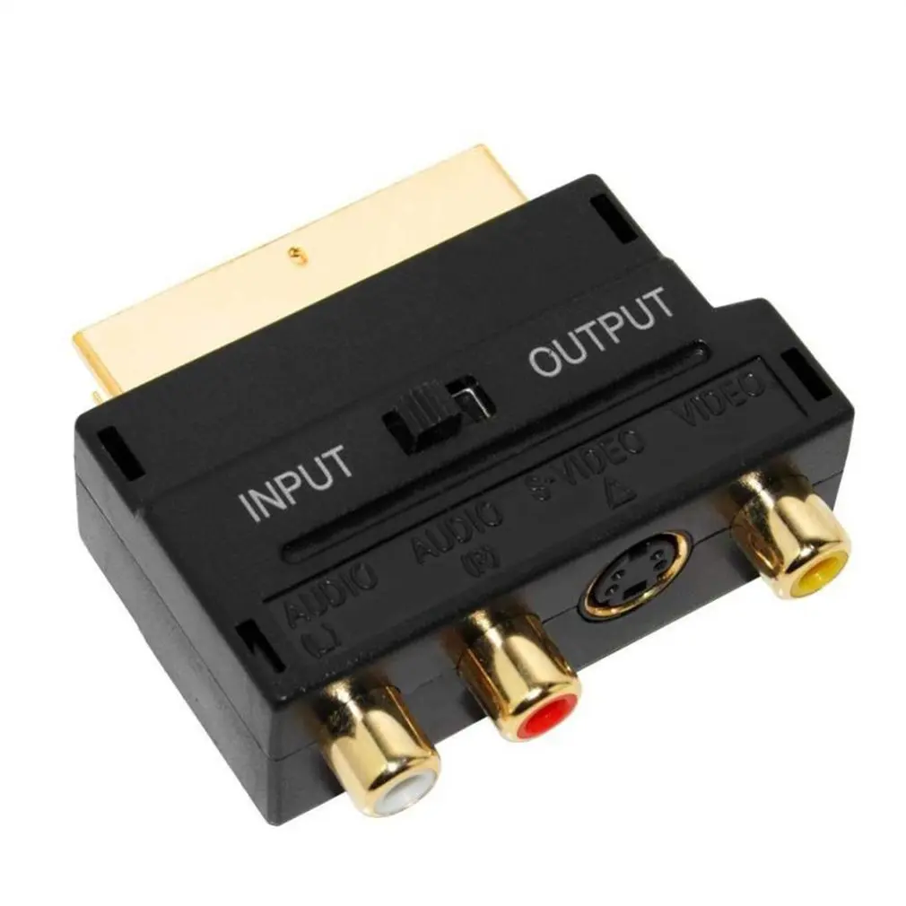 

Adaptor AV Block To 3 RCA Phono Composite S-Video With In/Out Switch Scart to SVHS Adapter for Video DVD Recorder