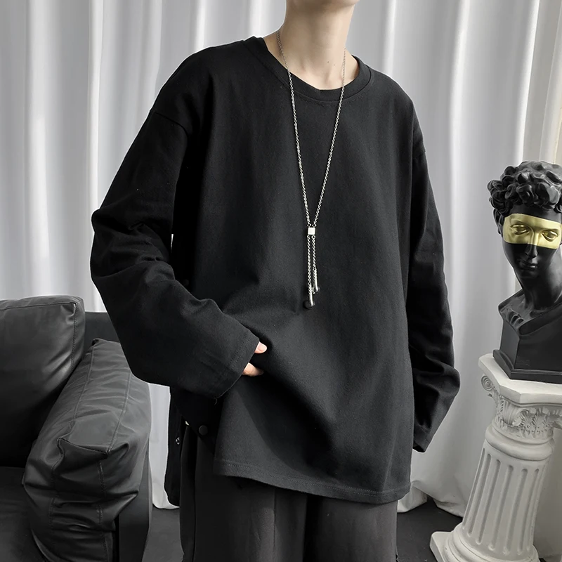 

New Spring and Autumn Long Sleeve Split Button Sweater Men's Ins Fashion Brand Trend Loose Solid Color Clothes Hong Kong Style
