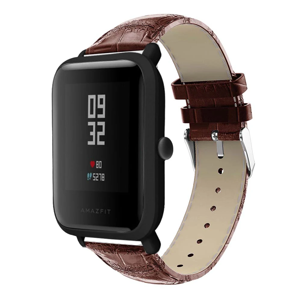Ремешок кожаный 20 мм с металлической пряжкой для умных часов Xiaomi Huami Amazfit Bip BIT Lite