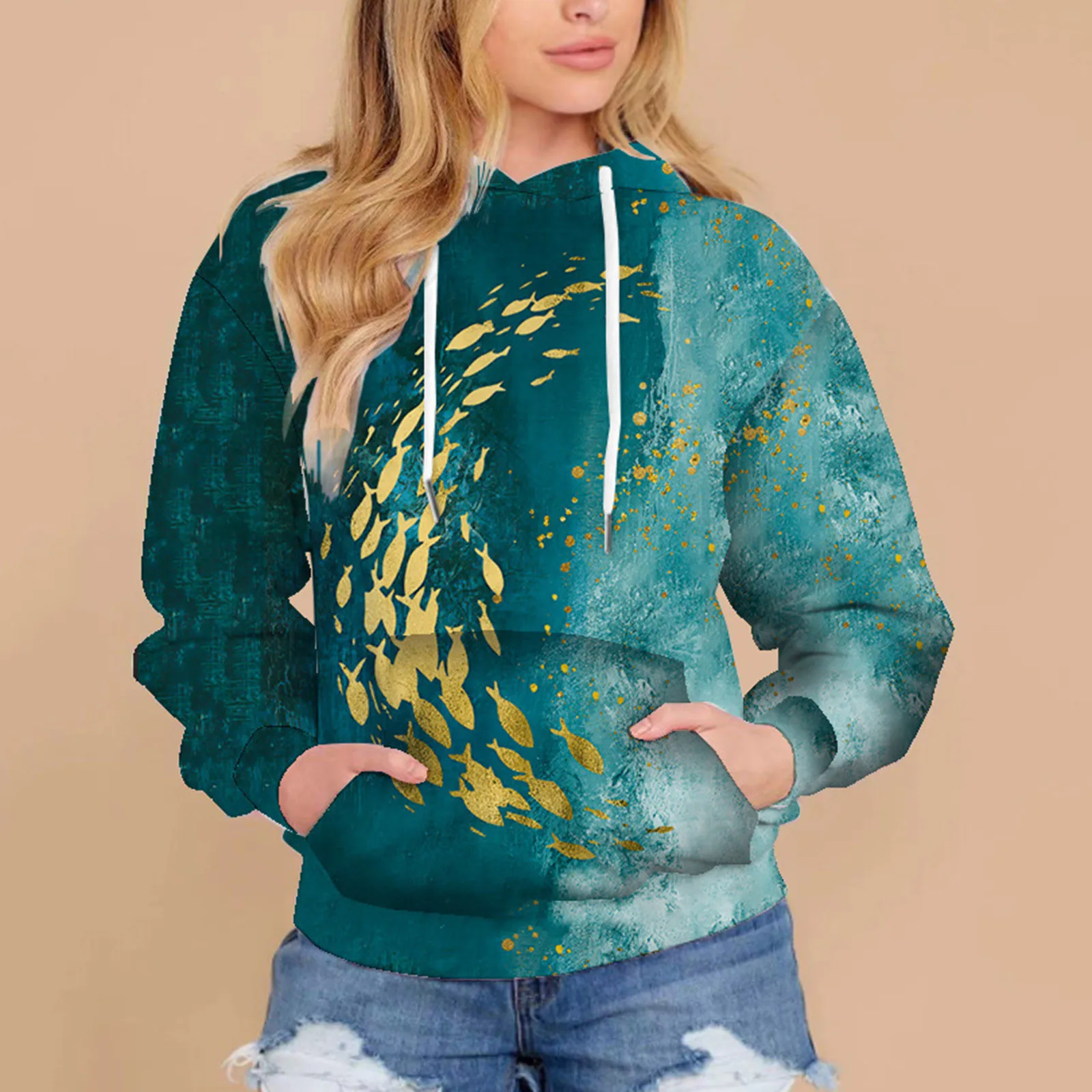 

Women Butterfly Printing Sweatshirts Drawstring Hedging Long Sleeve Hooded Tops Hoodies Crewneck Sweatshirt