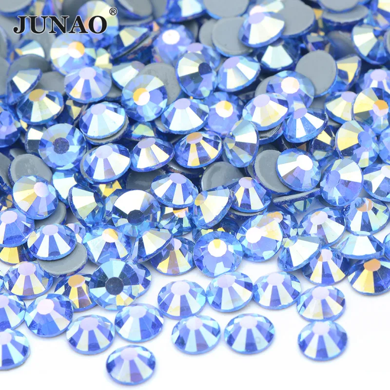 

JUNAO SS6 8 10 16 20 30 Sapphire AB Hot Fix Glass Crystal Rhinestone Flatback Hot Fix Strass Iron on Crystal Stones for Clothes