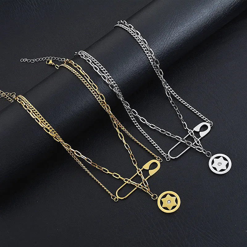 Ожерелье многослойное из титановой стали в стиле хип хоп|Ожерелья с подвеской| |