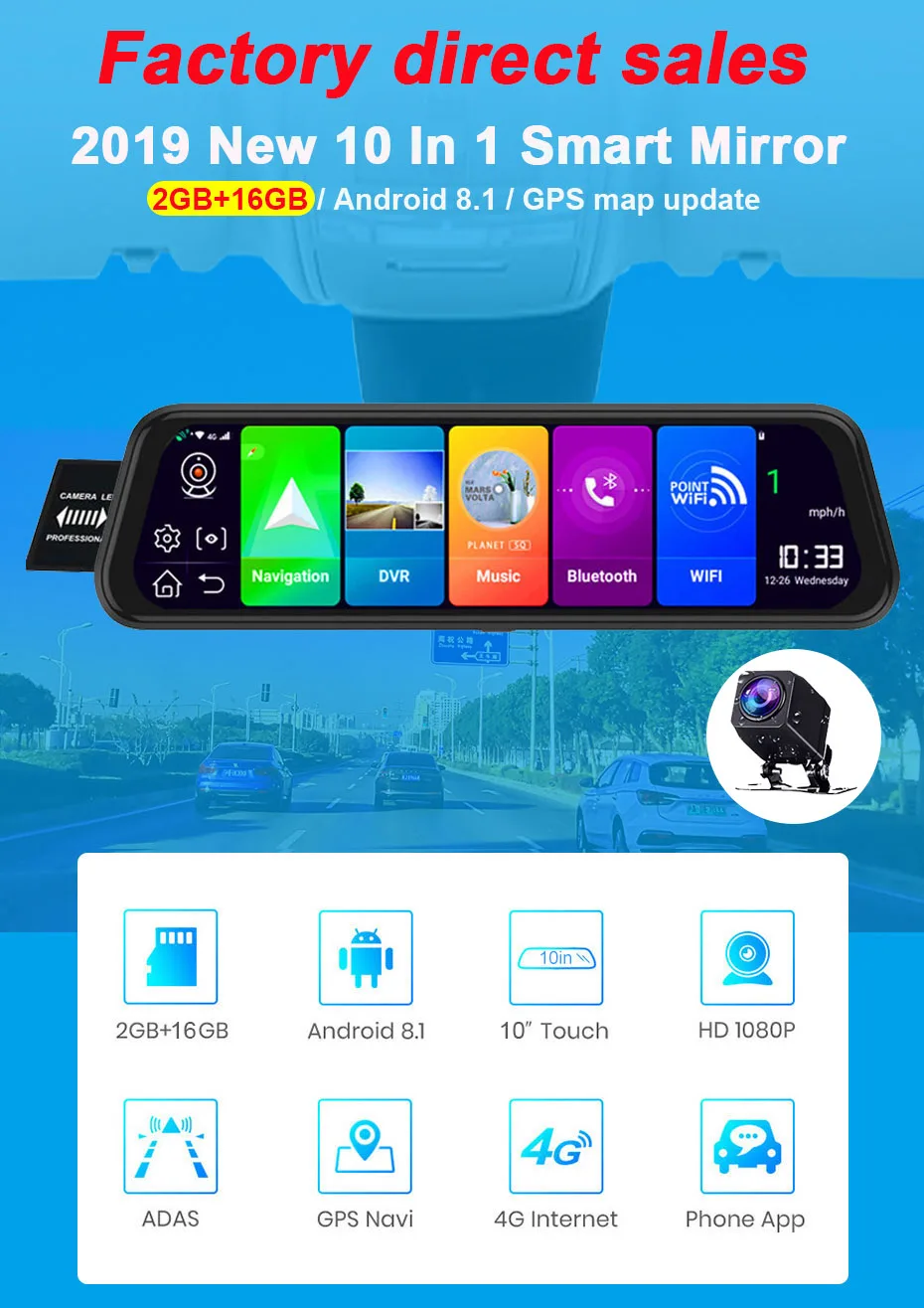 QUIDUX 4G ADAS Автомобильный видеорегистратор Камера 1" Android 8,1 поток медиа зеркало заднего вида FHD 1080P WiFi gps видеорегистратор Регистратор Видео Регистратор