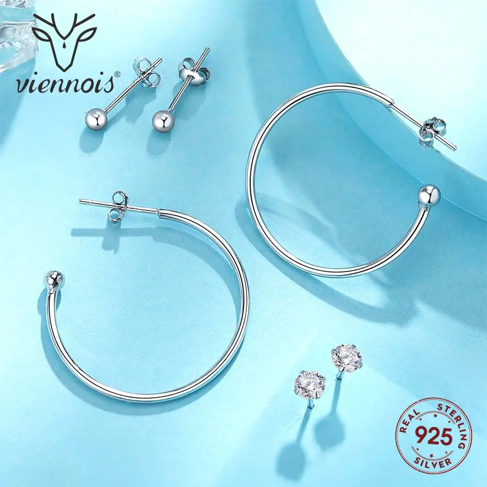Viennois Комплект сережек для женщин из 925 пробы серебра с цирконием (3 в 1) | Украшения