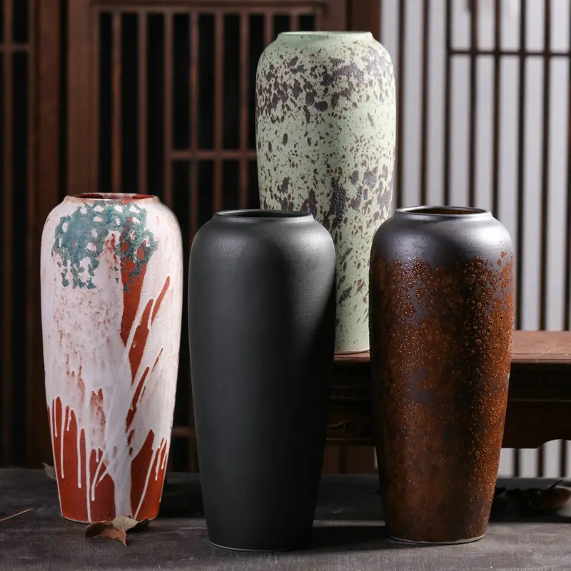 

Jingdezhen Vintage Spray glaze Tabletop Vase Handmade Stoneware Pottery Jar Flower Big Flower Pot