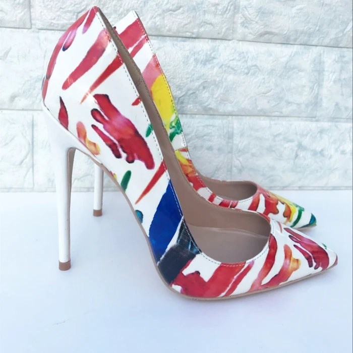 

Брендовые новые модные Цвет печать с маленьким острым носком; Обувь на тонком высоком каблуке изящные элегантные туфли-лодочки на высоком к...