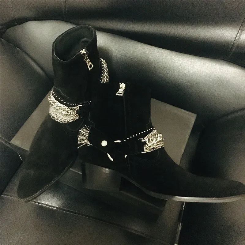 Мужские джинсовые ботинки на танкетке с острым носком |