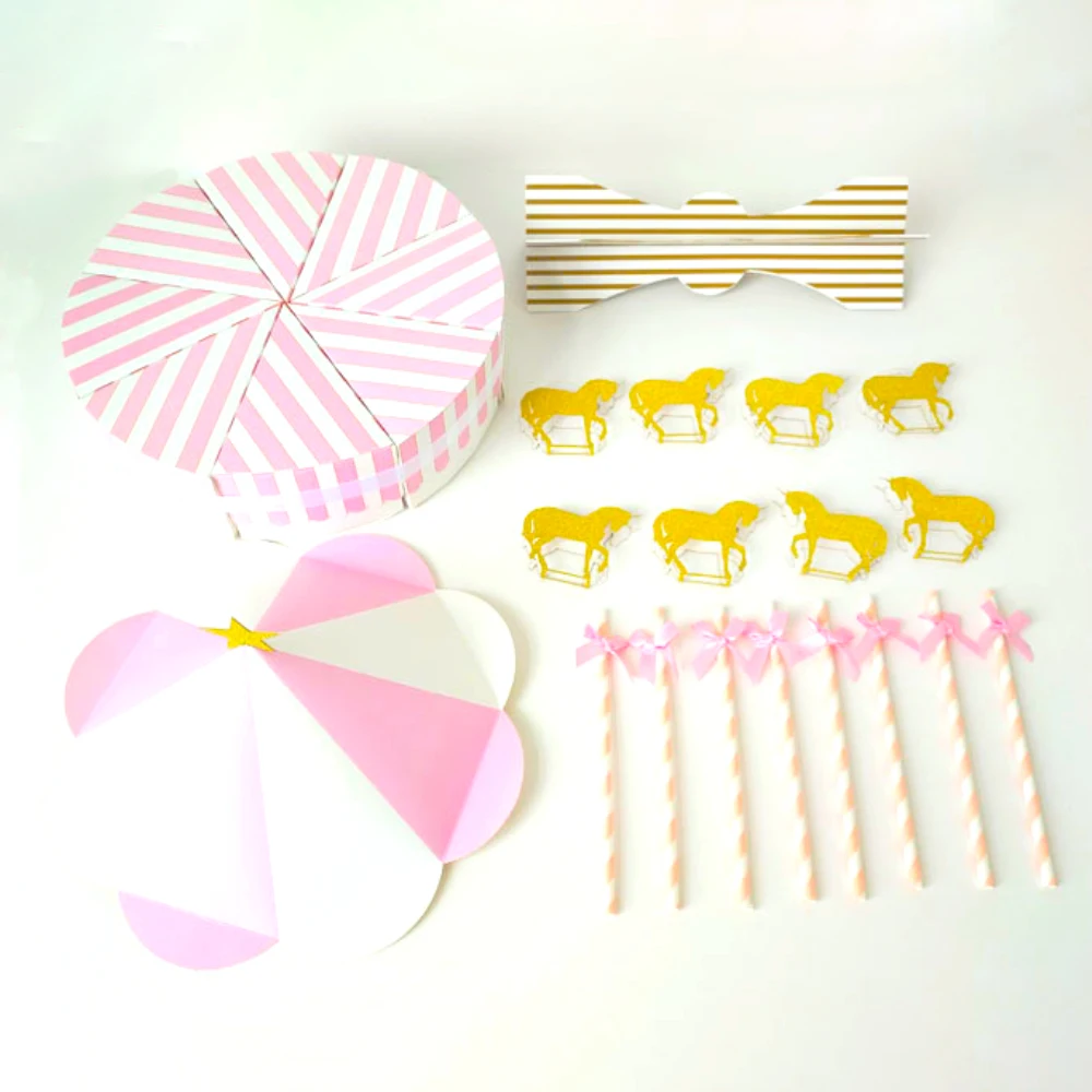 Розовый картон карусель конфеты Единорог Подарочная коробка для печенья