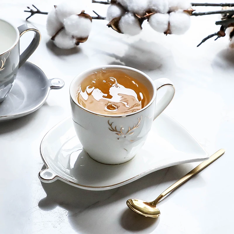 Luxury Ceramic Coffee Cup European White Nordic Simple Office Afternoon Tea Cups Creative Porcelain and Saucer Set MM60BYD | Дом и сад