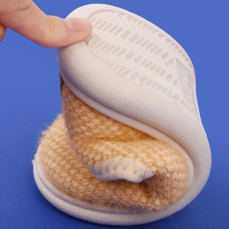 Зимние детские вязаные меховые тапочки детская мягкая плюшевая теплая Домашняя