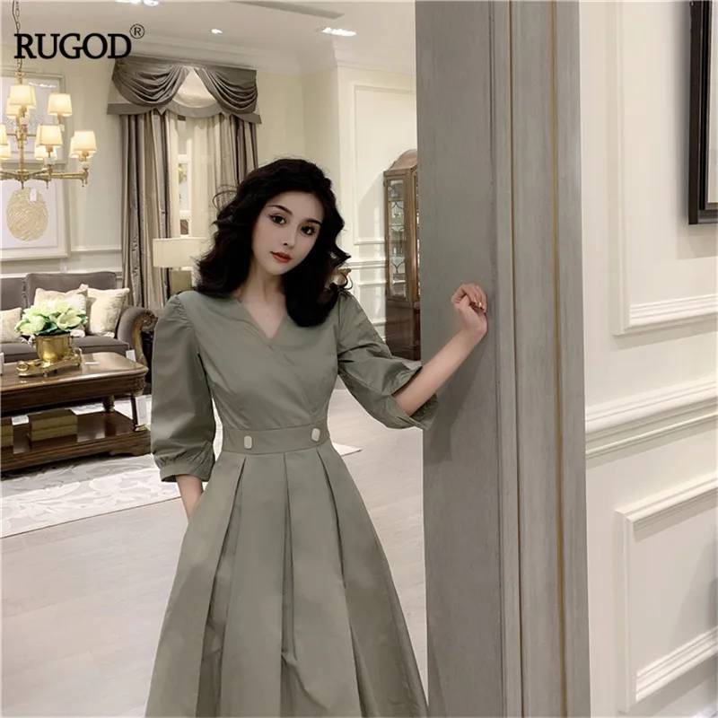RUGOD, женское летнее платье, элегантное, v-образный вырез, офисное, для девушек, красивое платье, длинное, для вечеринок, платья, vestiodos