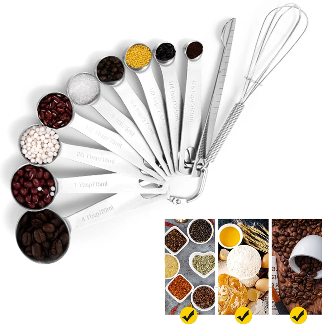 

11PCS Measuring Spoons Set Multi Purpose Spoons Stainless Steel Round Measuring Spoons for Dry Food Kitchen Gadgets
