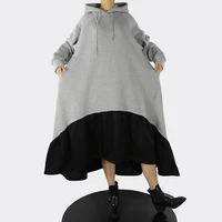ladies long sleeve hoodie autumn and winter new thickened personality stitching hem korean fashion casual loose dress