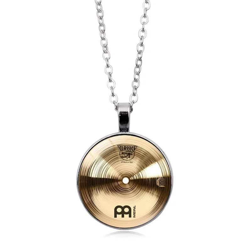 

2021 Fashion Vintage Alloy Glass Round Cabochon Necklace Pendant Necklace Drummer Cymbals Necklace Women Jewelry Christmas Gift