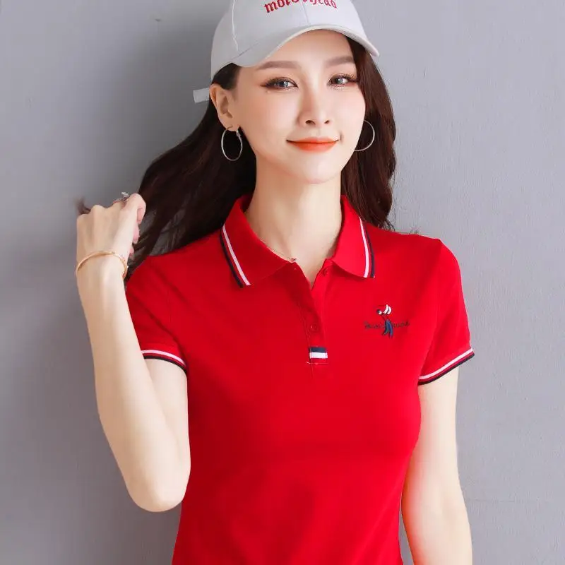 2021 Summer Women Slim Golf Polo Shirts Lady Casual T Shirts 95% Cotton Embroidery Logo Female Short Sleeve Shirt Office Tops images - 6