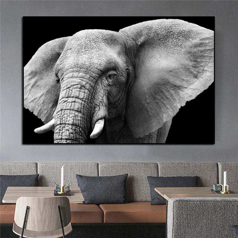 

African Black and White Elephant Canvas Painting Animal Posters and Prints Wall Art Pictures for Living Room Cuadros Home Decor