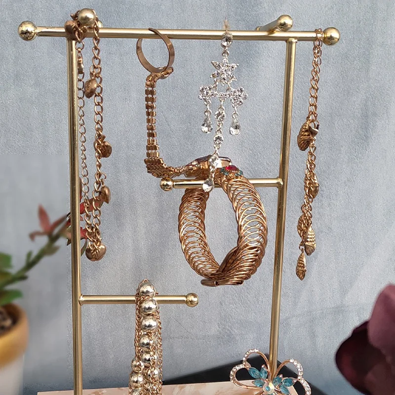 

Nordic Marble Jewelry Rack Creative Electroplated Iron Storage Dressing Room Decoration Finishing Rack