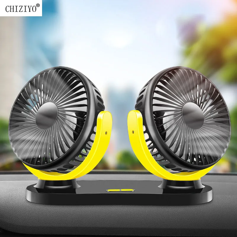 12V 24V USB Double-Head Electric Fan Summer Air Conditioner 360 Degree Rotating 3 Levels Adjustable Car Truck Bus Cooling Fans