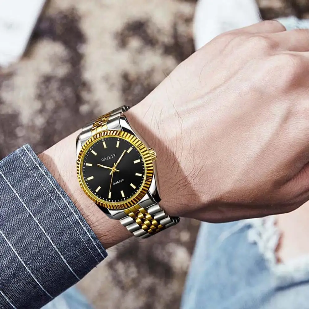 

Men Watch Business Gold Diamond Fashion Calendar Luxury Alloy Steel Strip Quartz Wristwatch Relogio Masculino