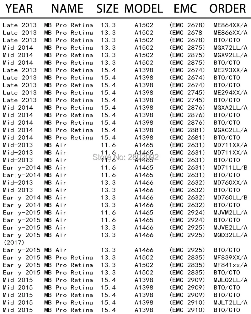 MACBOOK A1465 A1466 A1502 A1398 SSD ME864 ME865 ME866 MG72 MG82 MG92 MF839 MF840 MF841 SSD  HARD DISK DRIVE 512GB 1TB