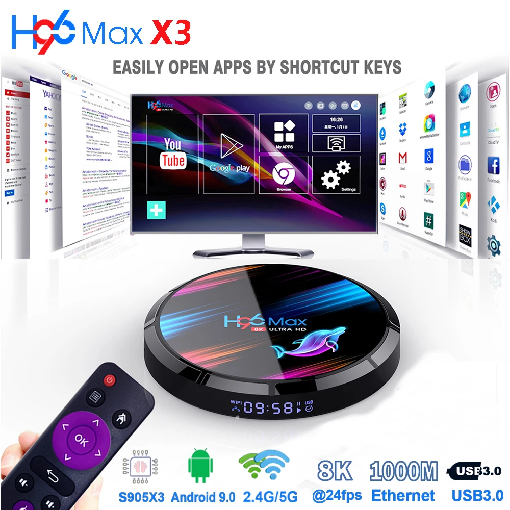 ТВ-приставка на Android H96 Max X3 9 0 Amlogic S905X3 поддержка BT4.0 4K H.265 встроенный 2 4G/5G Wi-Fi 4 Гб ОЗУ