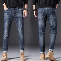 spring autumn men blue long jeans casual fashion pencil pants middle waist male denim pants teousers 2021 street slim fit