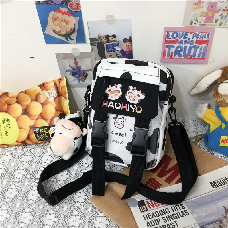 

Japanse Style Kawaii Cow Print Bag Girls Student Small Nylon Bag 2021 Cartoon Crossbody Bags Women New Shoulder Bag Bolsa Mujer