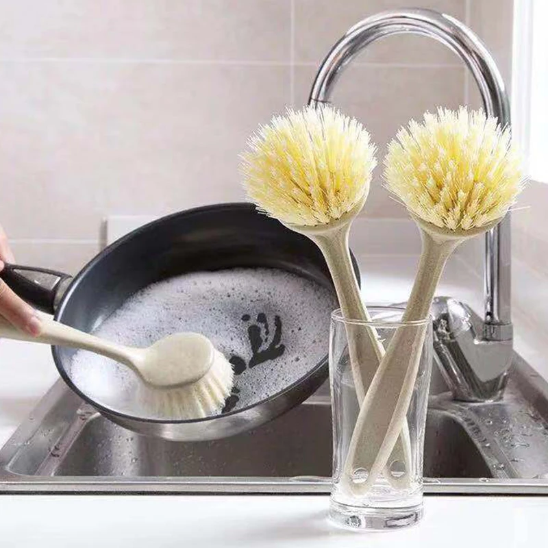 

Household Wheat Straw Kitchen Pots And Bowls Stove Cleaning Brush Can Be Hung Long Handle Decontamination Non-Stick Oil Brush