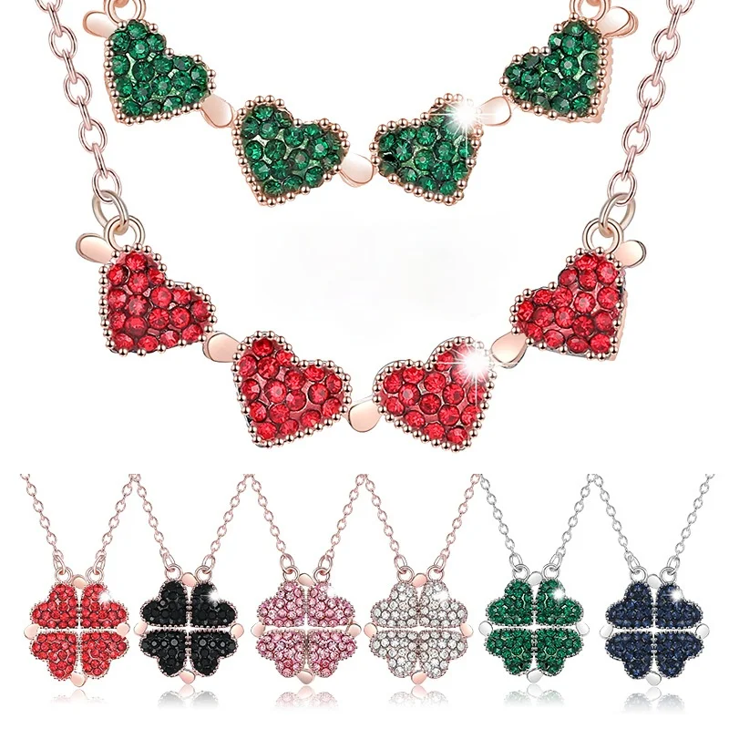 

fashion exquisite four clover doublesided love web celebrity pendant necklace a multi-wear creative fulldiamond collarbone chain