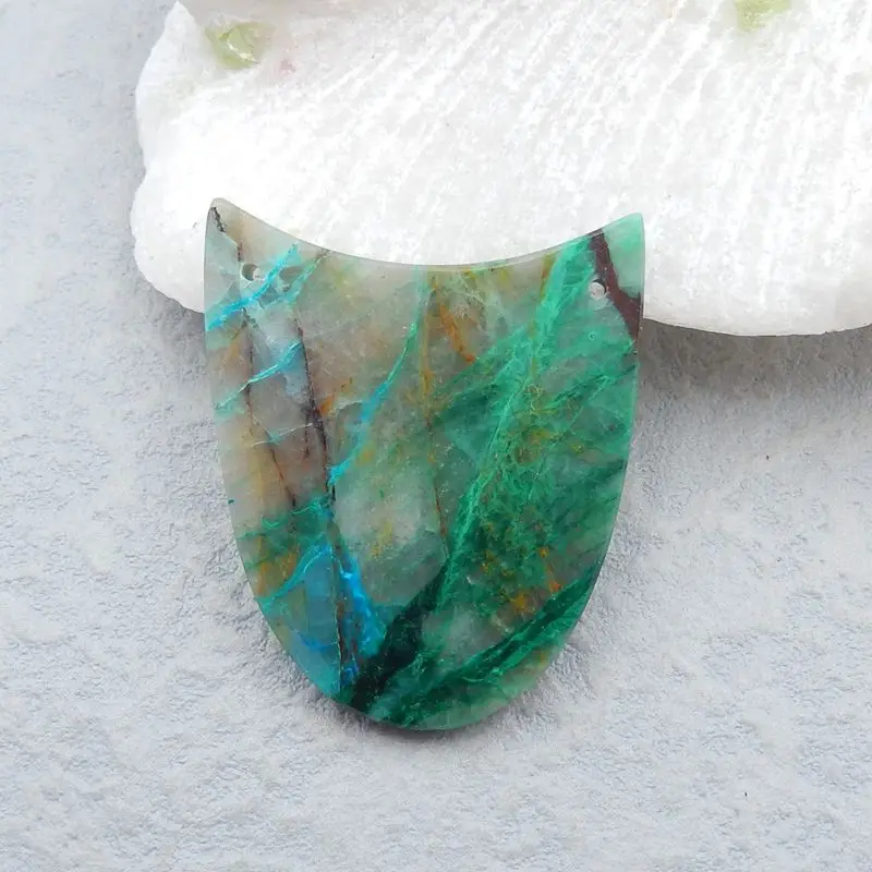 

Natural Stone Chrysocolla Double Hole Necklace Pendant Bead 34x29x3mm 6g Trendy Jewelry Pendant Accessory
