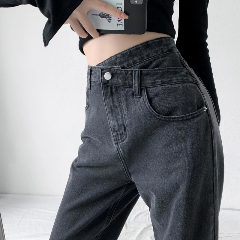 

High Waist Wide Leg Black Jeans Women Small Autumn Clothes 2021 New Straight Loose Drooping Gray Pants