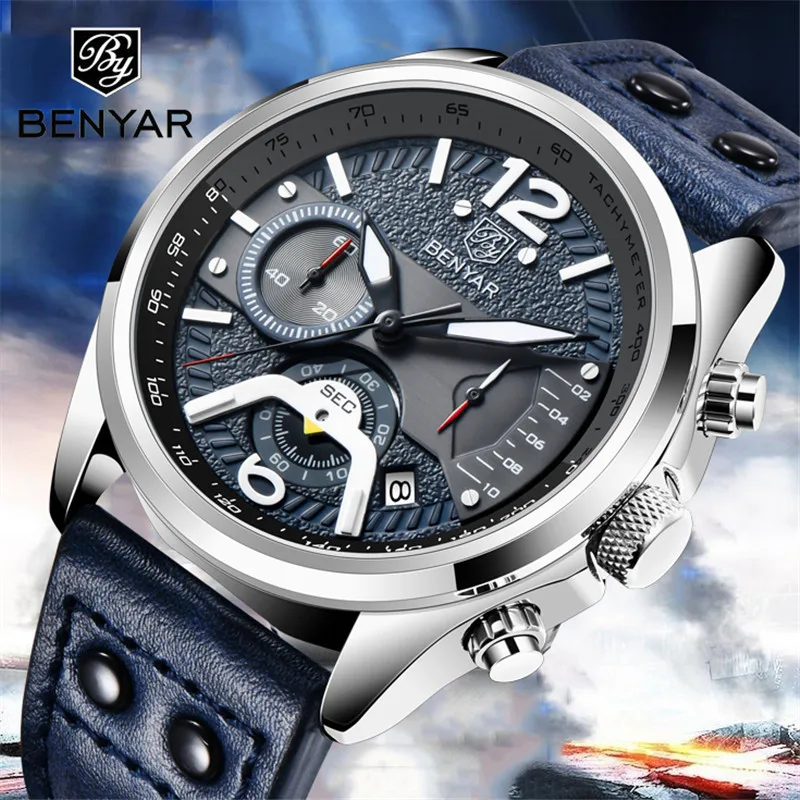 

BENYAR Men's Chronograph Classic Luxury Quartz Wristwatch Sports Waterproof Men's Watch Top Brand Relogio Masculino