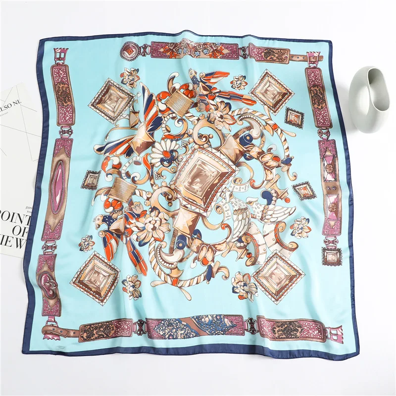 

2021 New Diamond Luxury Silk Square Scarf Women Bandana Warp 90*90cm Soft Neckerchief Hijab Headscarf Female Foulard Pashmina