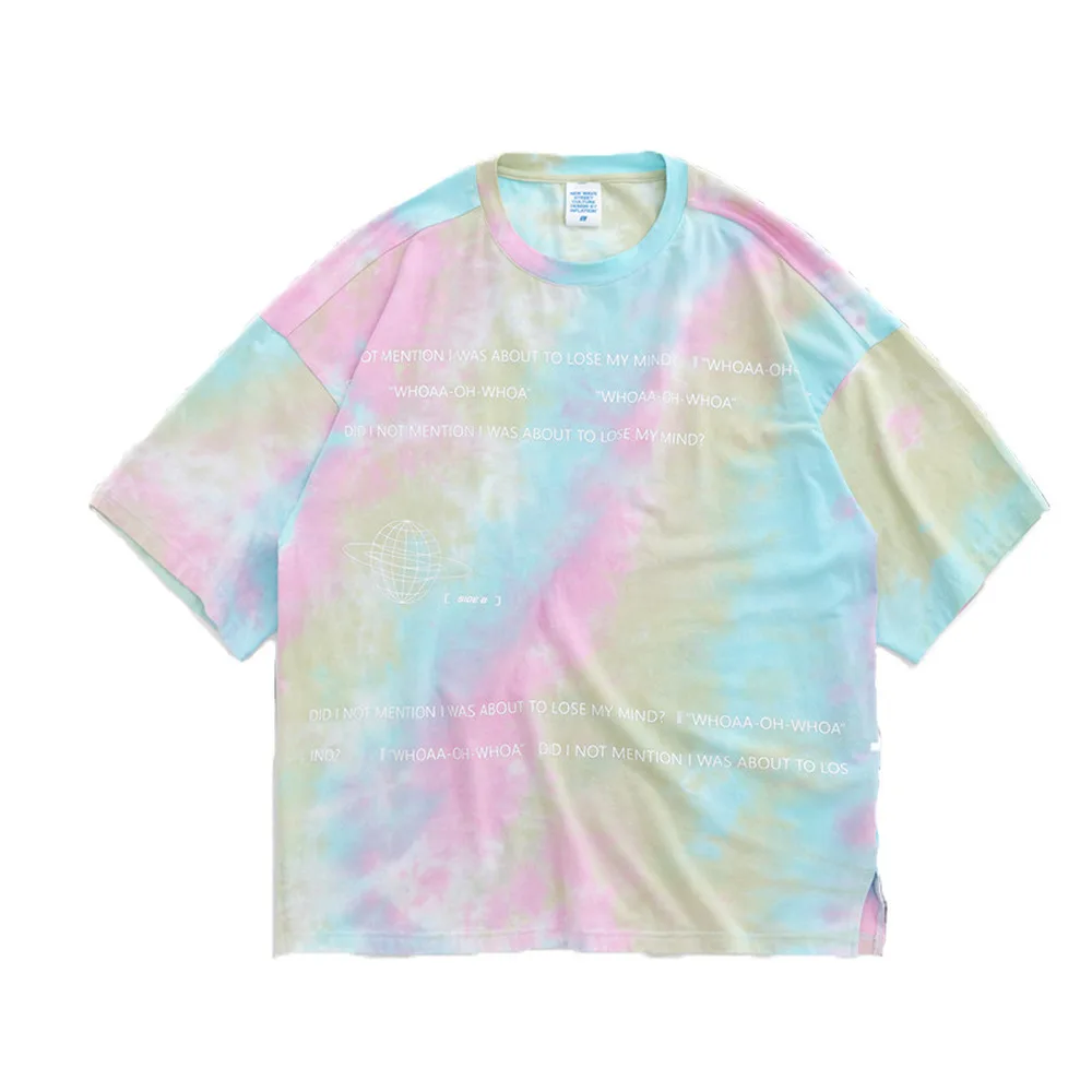 

Hong Kong Style Tie-Dye Short-Sleeved All-match Top Oversize Loose BF Student T-shirt Female Summer Polyester Print Casual Wear