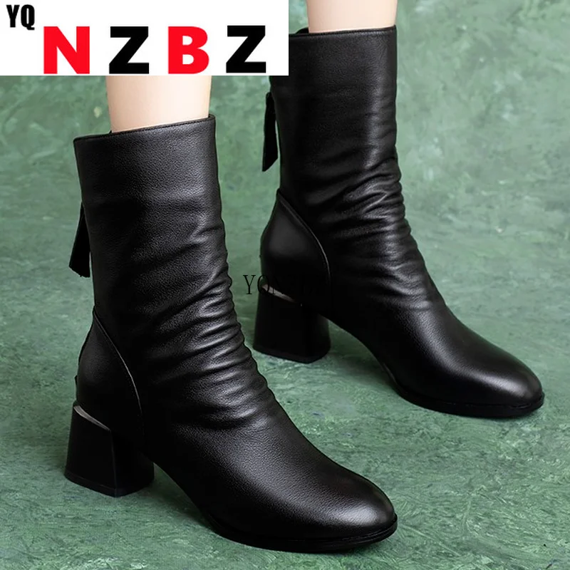 

2022 Autumn New Fashion Women's Casual Boots High Heels Pointed Head Zipper Square Heel Pu Leather Platform Women's Ankle Boots