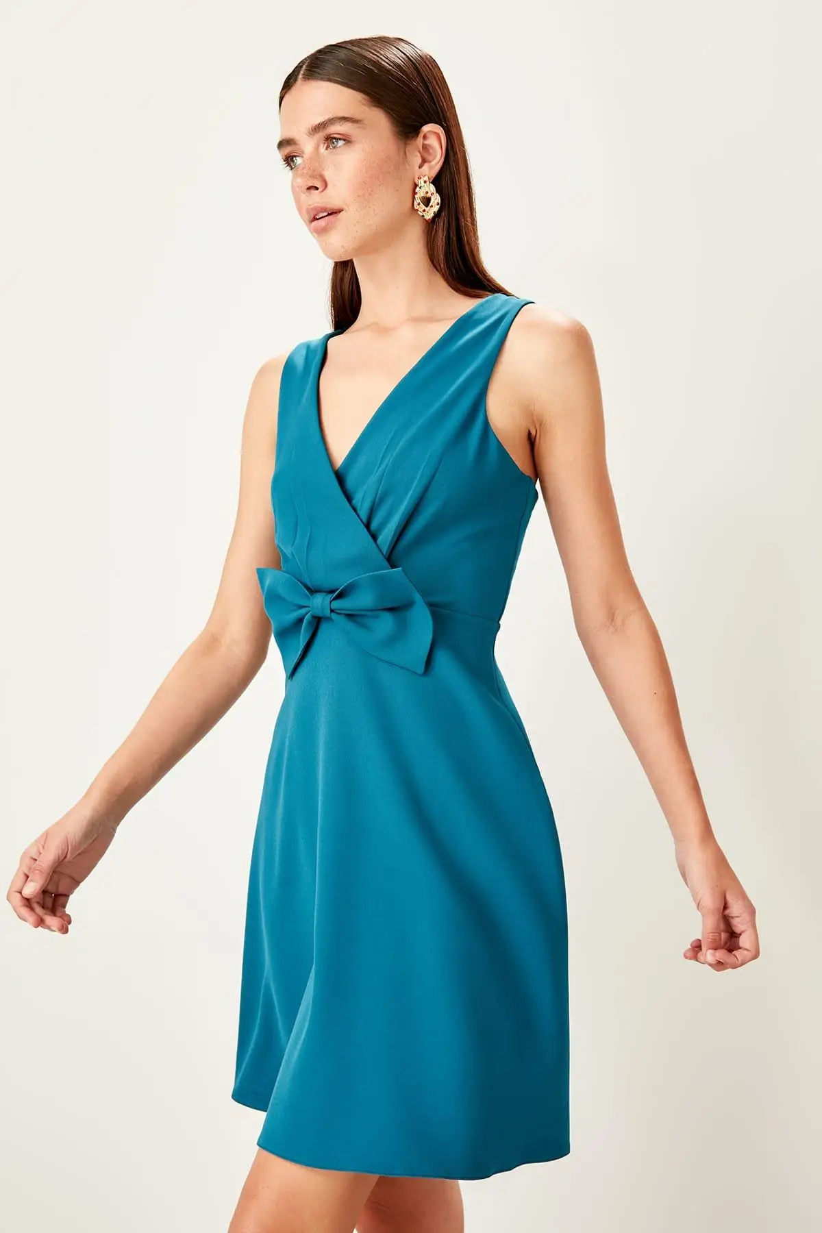 Trendyol Petrol Bowknot detaymi двубортное платье TPRSS19FZ0510 | Женская одежда